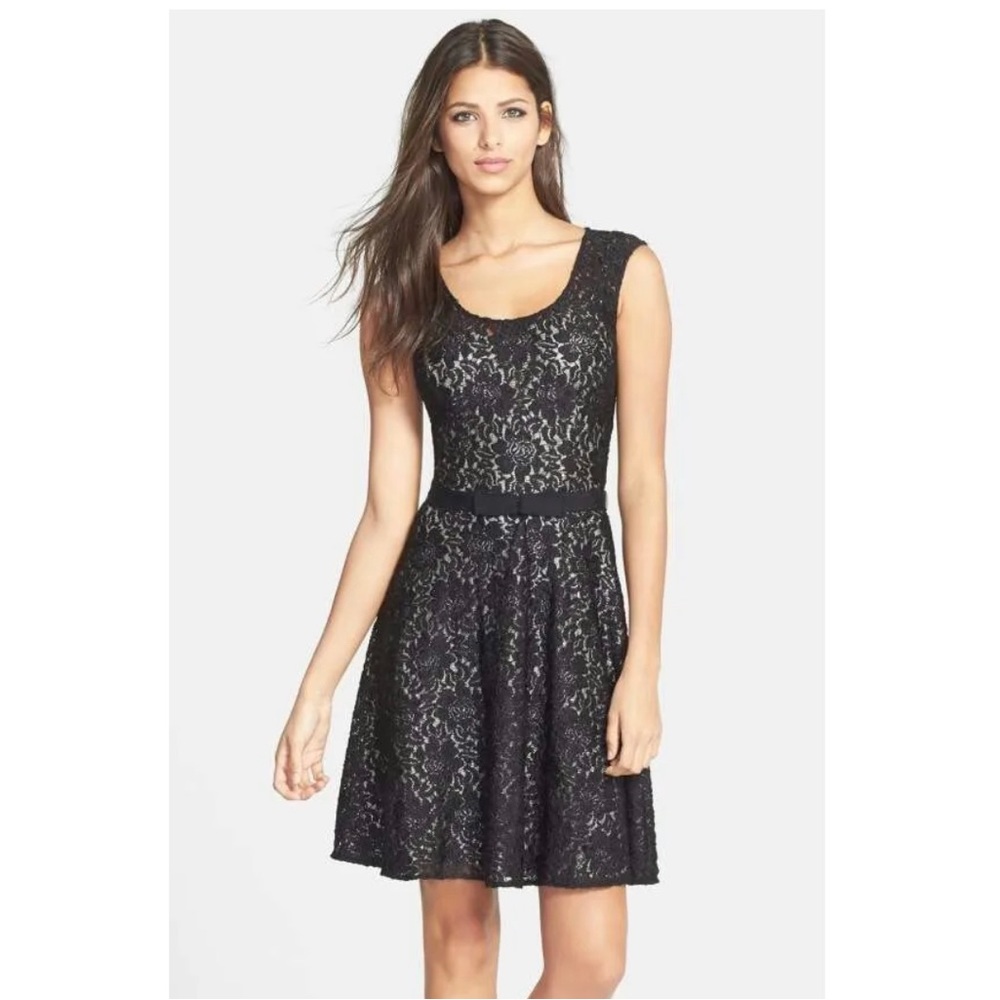 NWT Plenty by Tracy Reese Audrey Black/Silver Lace Overlay Belted Dress, Size 2